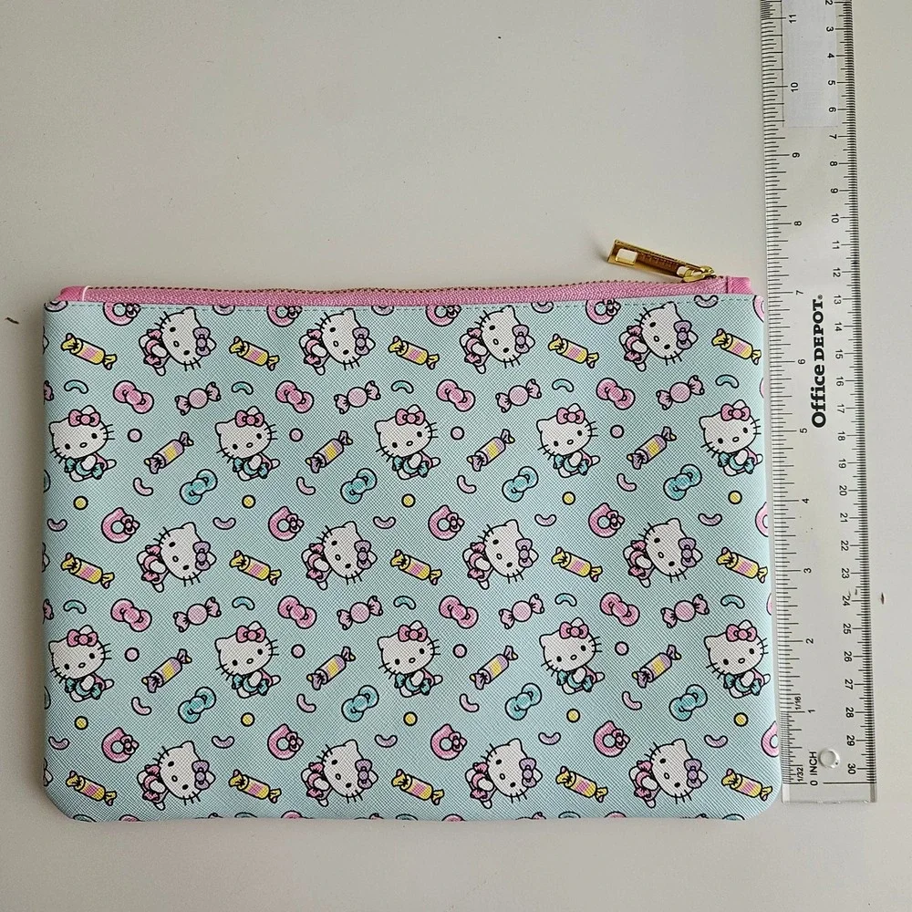 Sanrio 2024 Hello Kitty Pouch Cosmetic Blue Candy Print Zippered Bag 10in x 7in